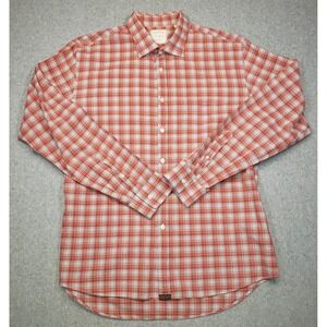 Billy Reid Button Down Shirt‎ Mens Coral Blue White Plaid Size XL Long Sleeve